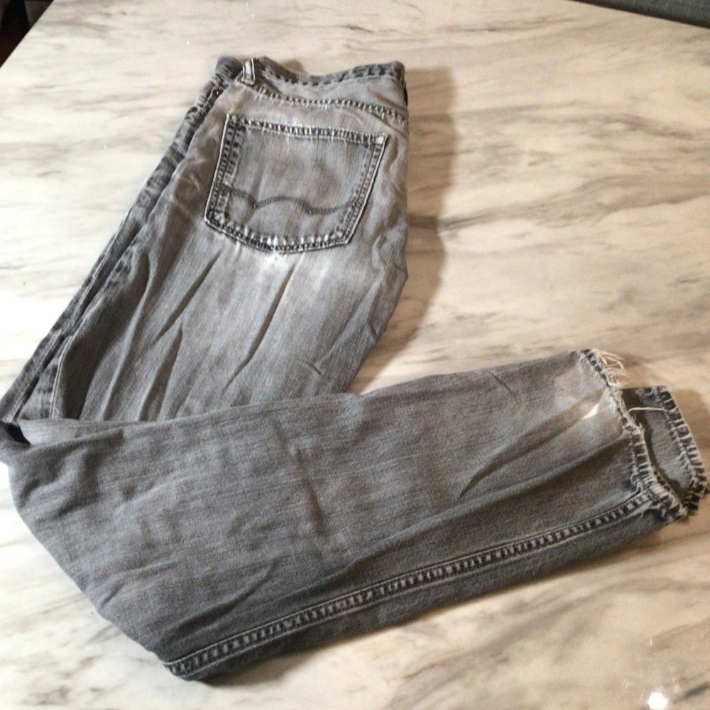 Men's American Eagle Outfitters Slim Straight Jeans 30x32 Grey Wash Frayed Hems - Picture 9 of 13